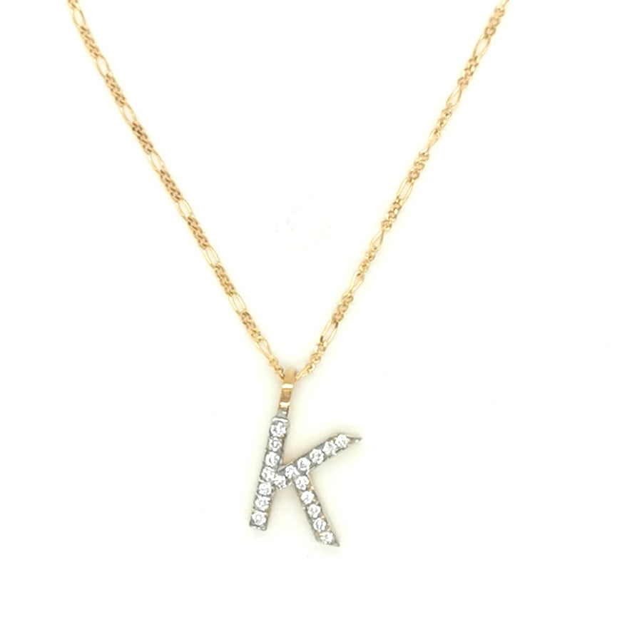Alphabet K Diamond Pendant In 18k Yellow Gold.