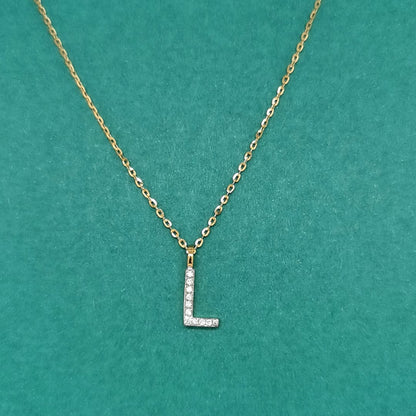 Alphabet L Diamond Pendant In 18k Yellow Gold.