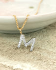 Alphabet M Diamond Pendant In 18k Yellow Gold.