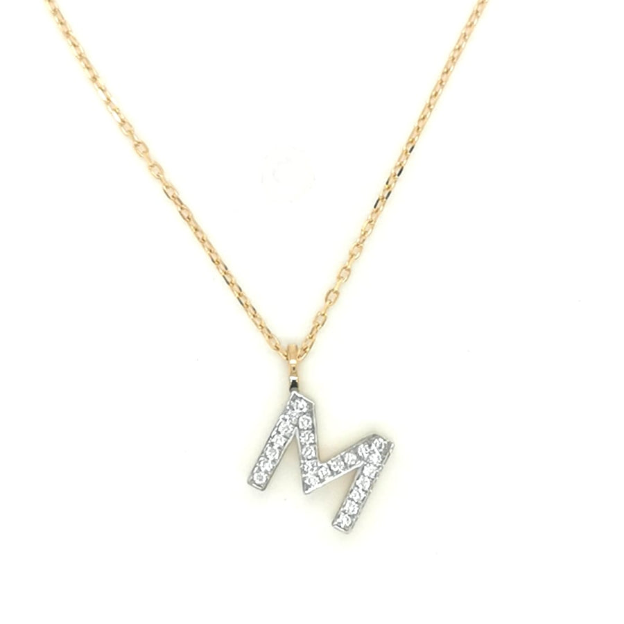 Alphabet M Diamond Pendant In 18k Yellow Gold.