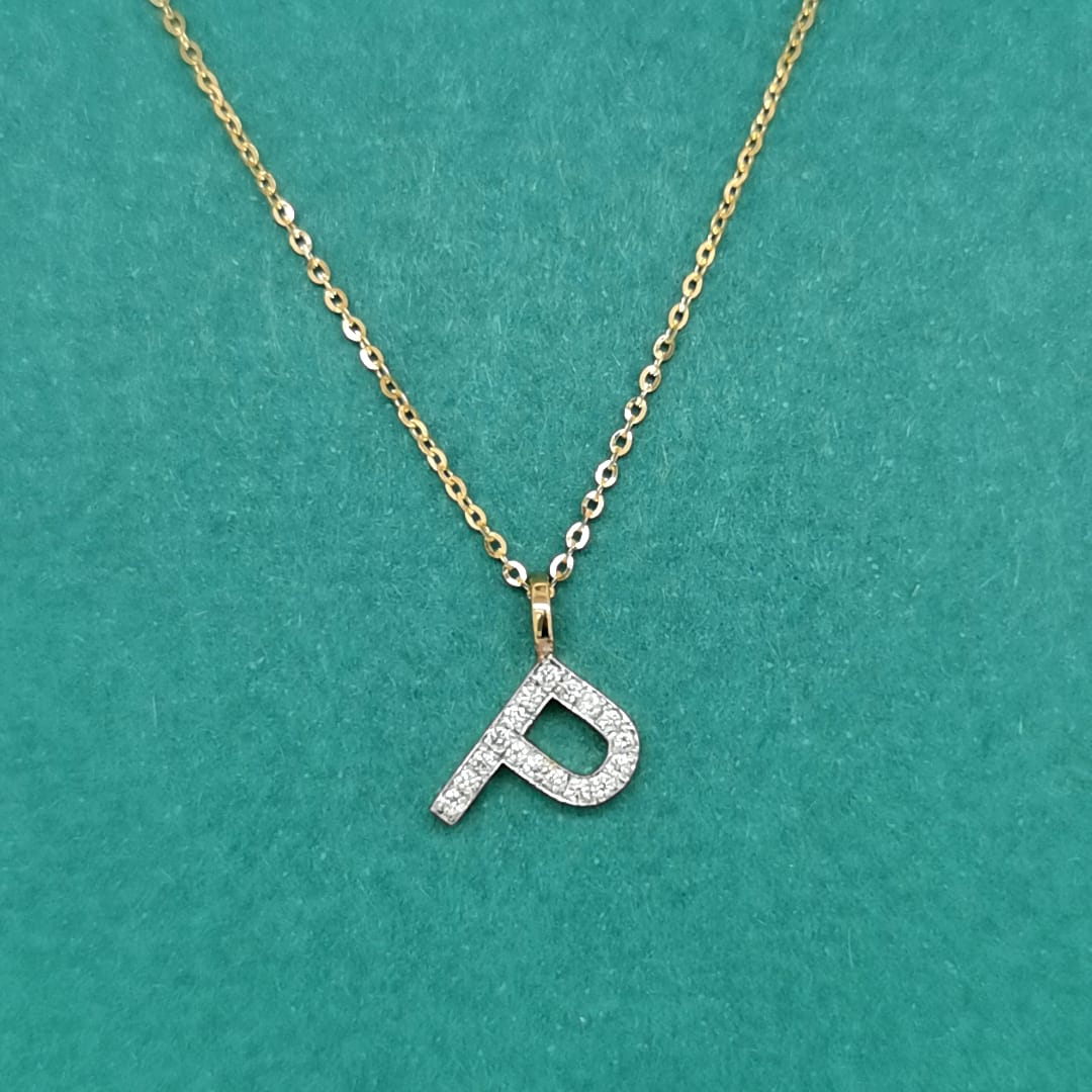 Alphabet P Diamond Pendant In 18k Yellow Gold.