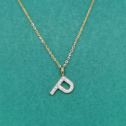 Alphabet P Diamond Pendant In 18k Yellow Gold.