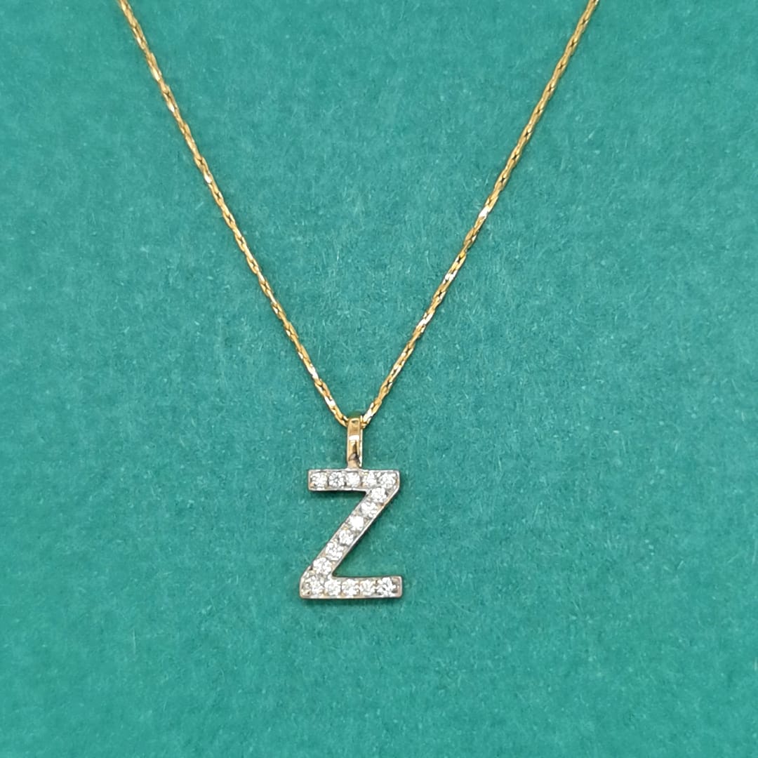 Alphabet Z Diamond Pendant In 18k Yellow Gold.
