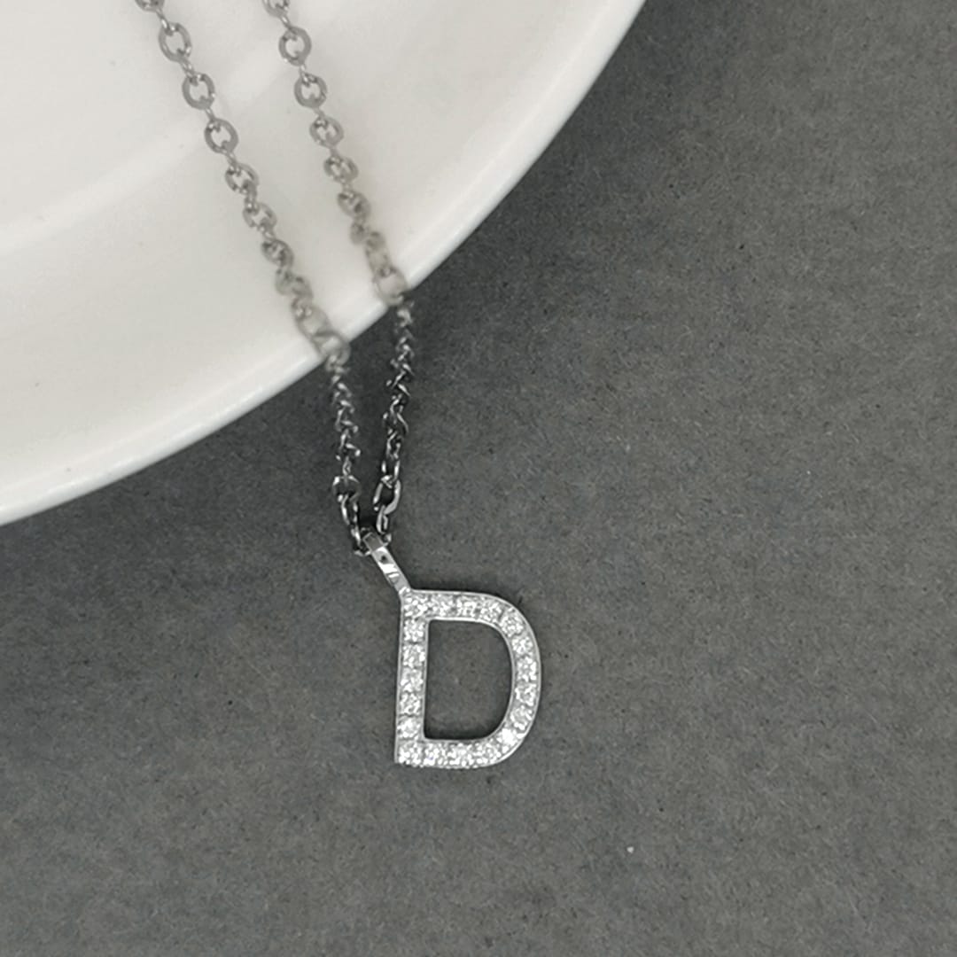 Alphabet D Diamond pendant In 18k White Gold.