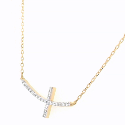 18k Gold Diamond-Studded Cross Necklace