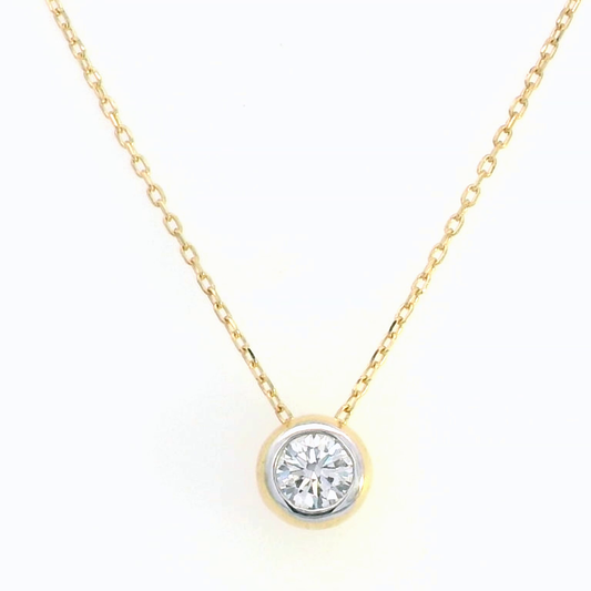 0.26 Carat Solitaire Diamond Pendant in 18K Yellow Gold with Bezel Setting.