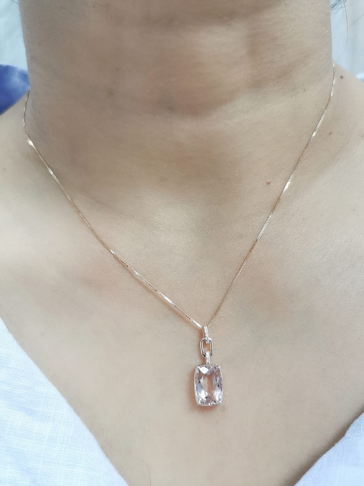 Morganite and Diamond Pendant in 18K Rose Gold- Cushion Cut Morganite