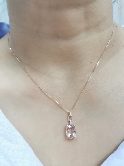 Morganite and Diamond Pendant in 18K Rose Gold- Cushion Cut Morganite