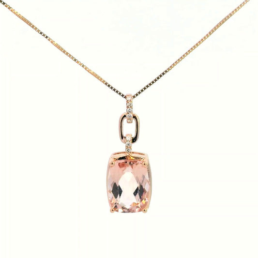 18K Rose Gold Morganite Pendant with Diamonds | 2.32ct Morganite| Cuban Link Design