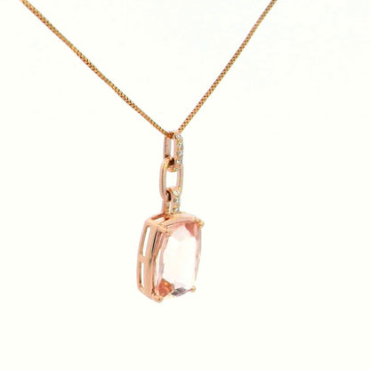 18K Rose Gold Morganite Pendant with Diamonds | 2.32ct Morganite| Cuban Link Design