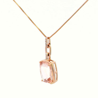 18K Rose Gold Morganite Pendant with Diamonds | 2.32ct Morganite| Cuban Link Design