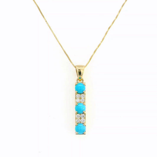 18K Yellow Gold Bar Pendant with Diamonds & Turquoise | 0.90ct Turquoise & 0.14ct Diamonds Necklace