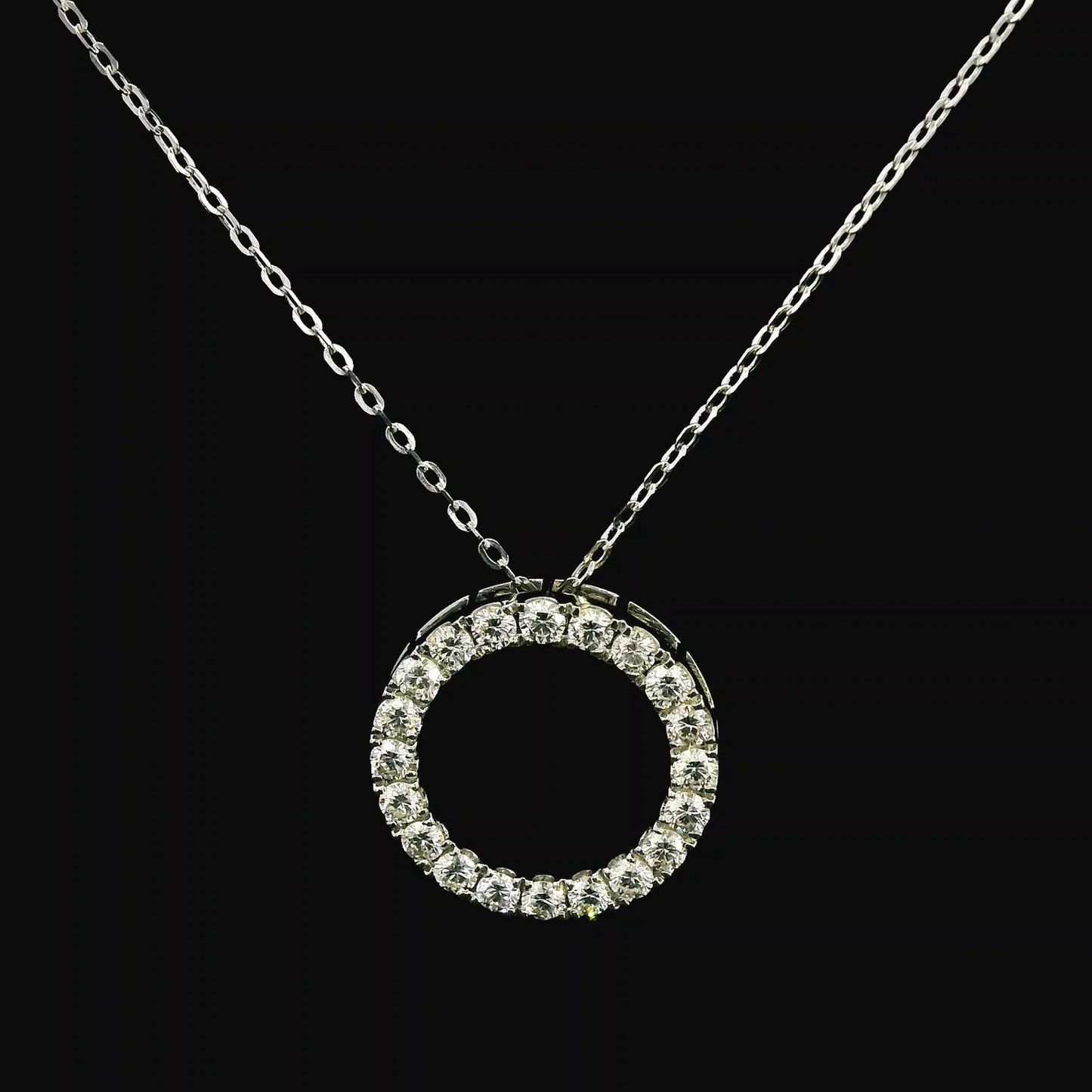 18K Gold Open Circle Diamond Pendant Necklace | 1.00 Carat Round-Cut Diamonds