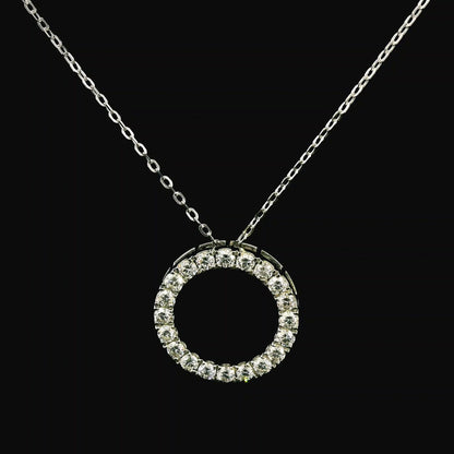 18K Gold Open Circle Diamond Pendant Necklace | 1.00 Carat Round-Cut Diamonds