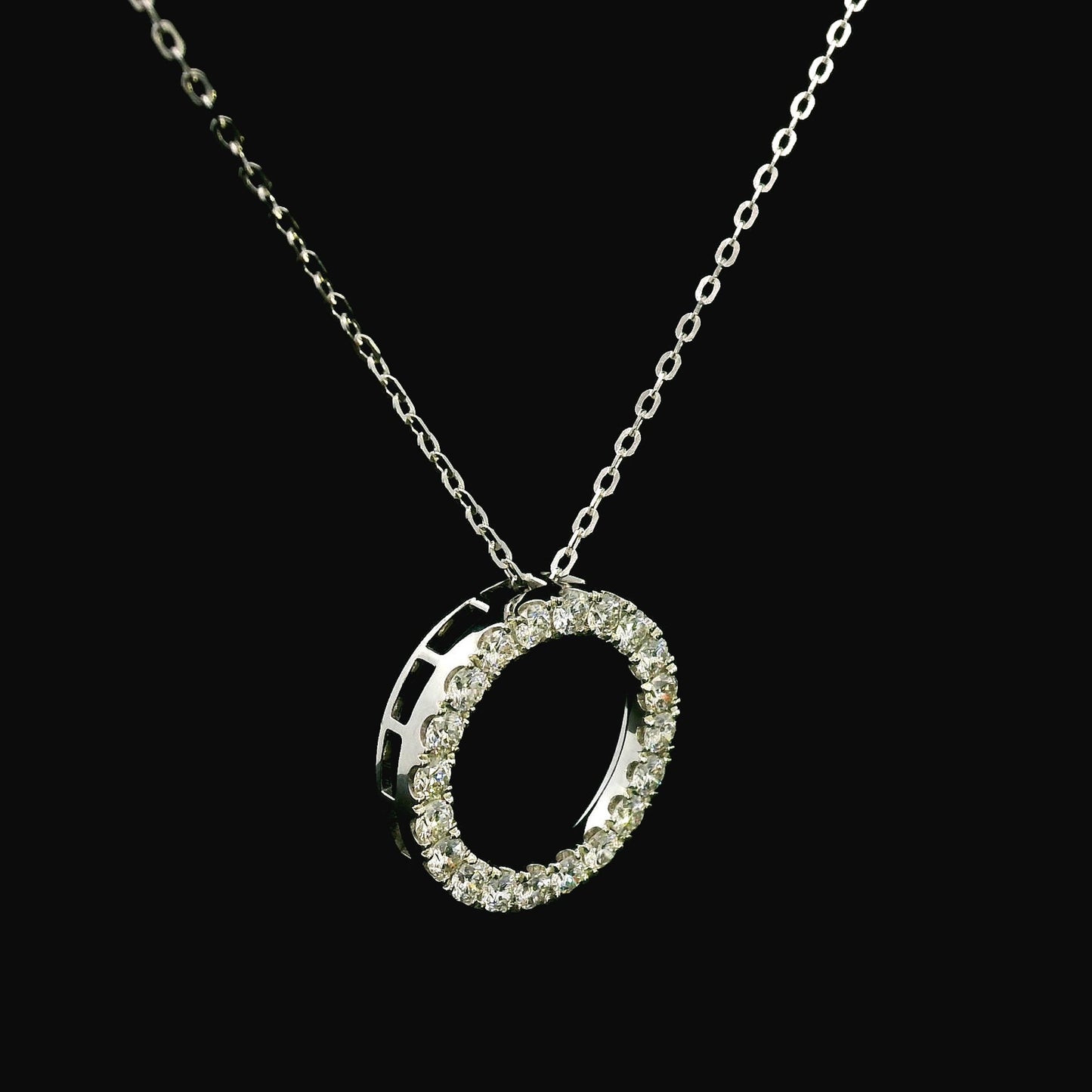 18K Gold Open Circle Diamond Pendant Necklace | 1.00 Carat Round-Cut Diamonds