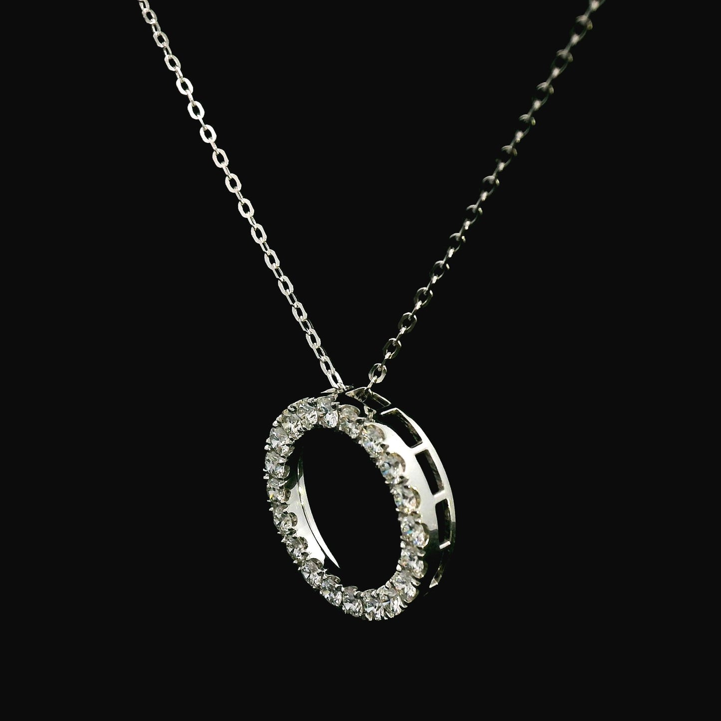 18K Gold Open Circle Diamond Pendant Necklace | 1.00 Carat Round-Cut Diamonds