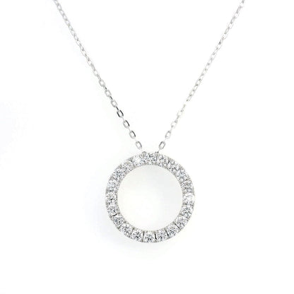 18K Gold Open Circle Diamond Pendant Necklace | 1.00 Carat Round-Cut Diamonds