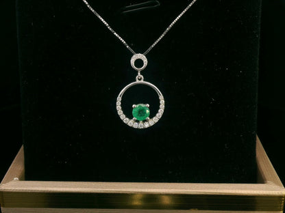 18K gold emerald and diamond circle pendant with 0.28-carat emerald and 0.15 carats of diamonds, layering necklace for women