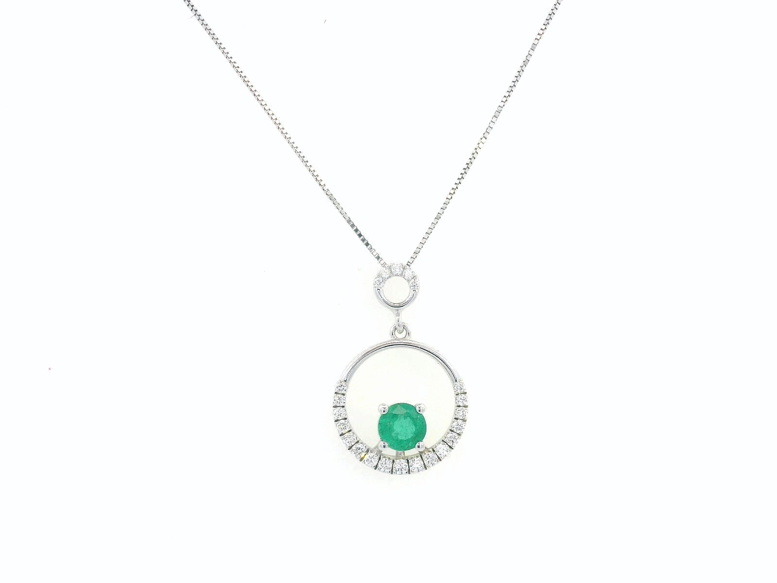 18K gold emerald and diamond circle pendant with 0.28-carat emerald and 0.15 carats of diamonds, layering necklace for women