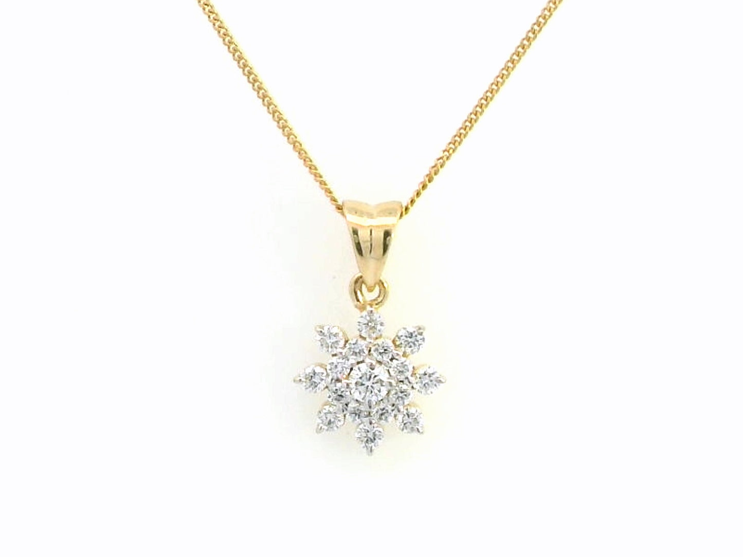 18K Gold Snowflake Diamond Pendant – 0.05 Carat Cluster Design (No Chain)