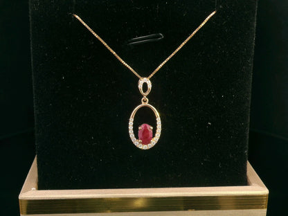 18K Rose Gold Oval Shape Ruby and Diamond Pendant