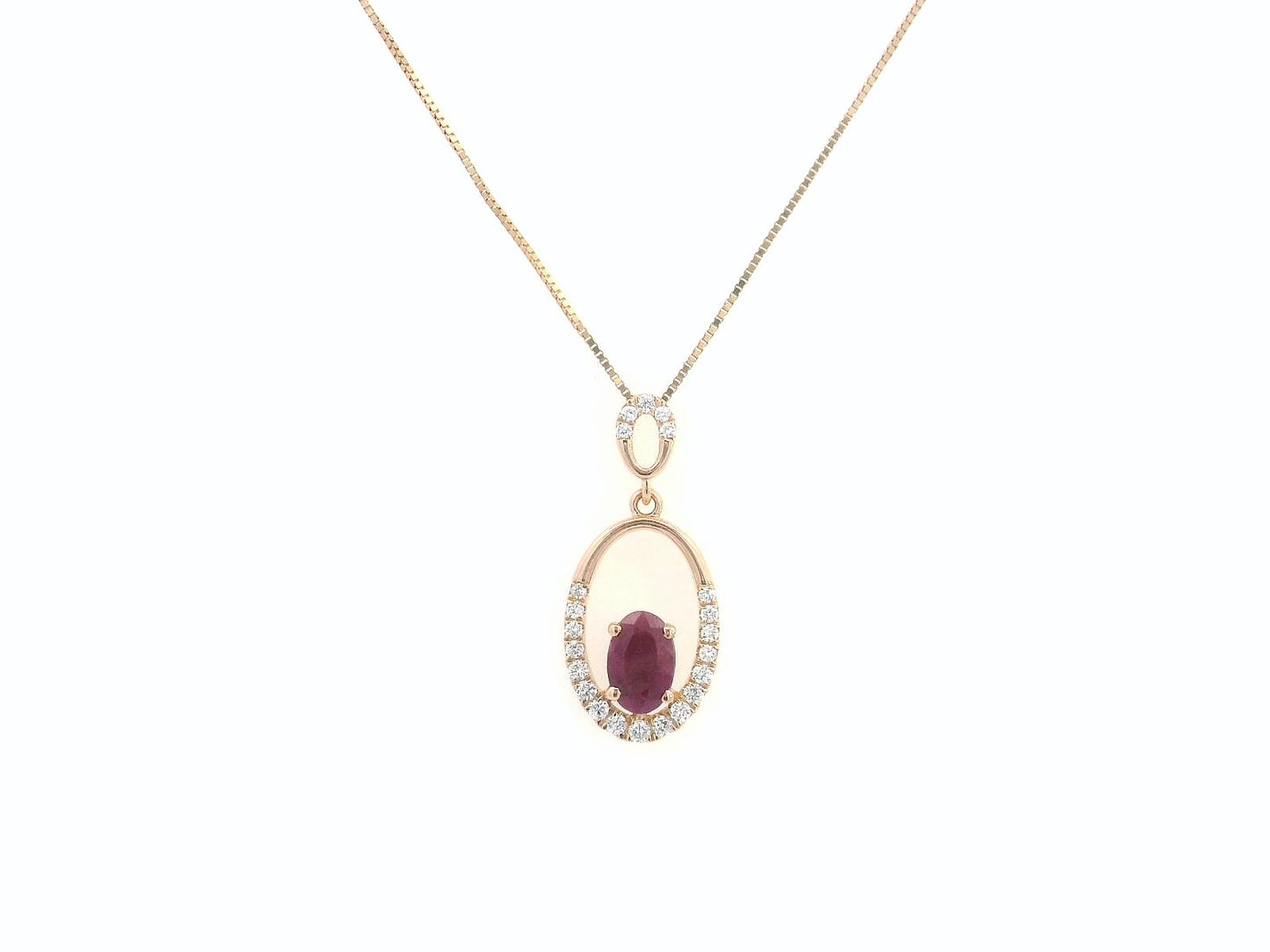 18K Rose Gold Oval Shape Ruby and Diamond Pendant