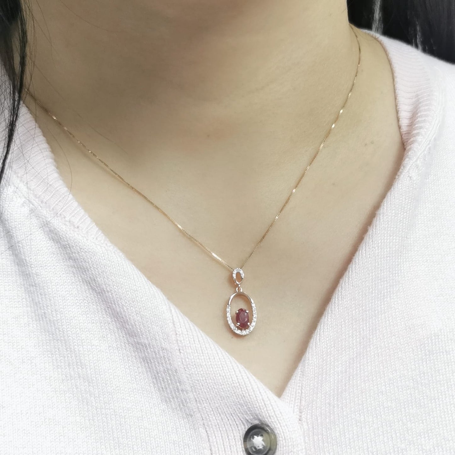 18K Rose Gold Oval Shape Ruby and Diamond Pendant