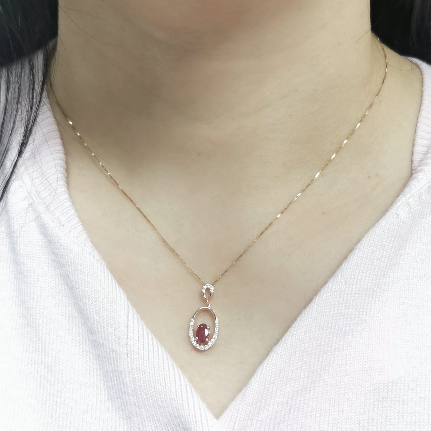 18K Rose Gold Oval Shape Ruby and Diamond Pendant