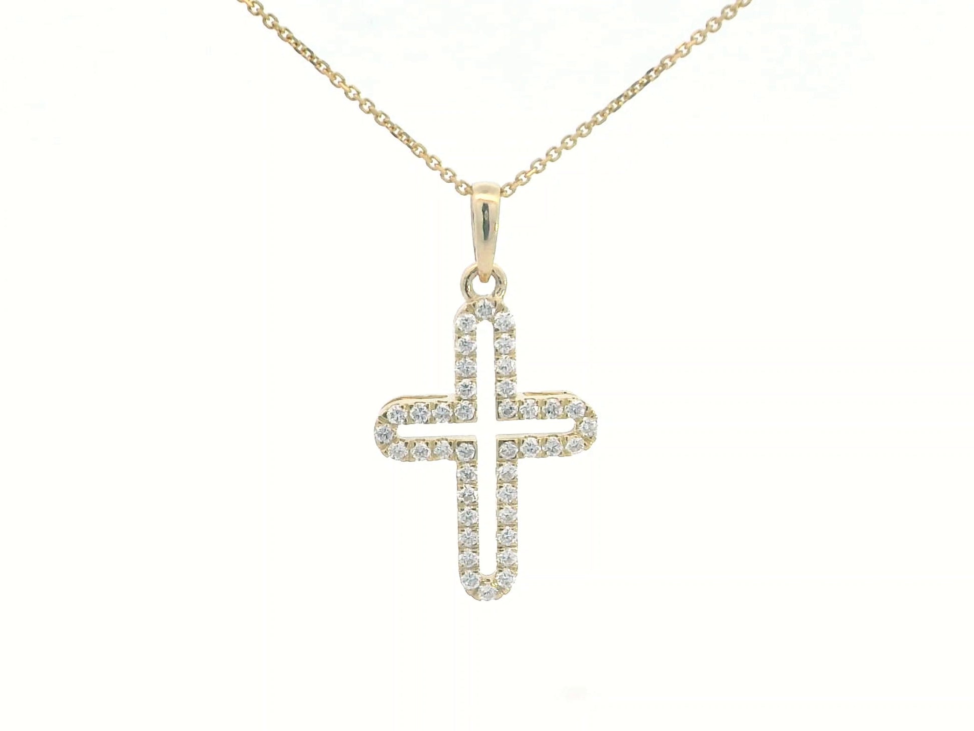 18K yellow gold diamond cross pendant with 0.37 carats of diamonds – elegant and timeless religious jewelry