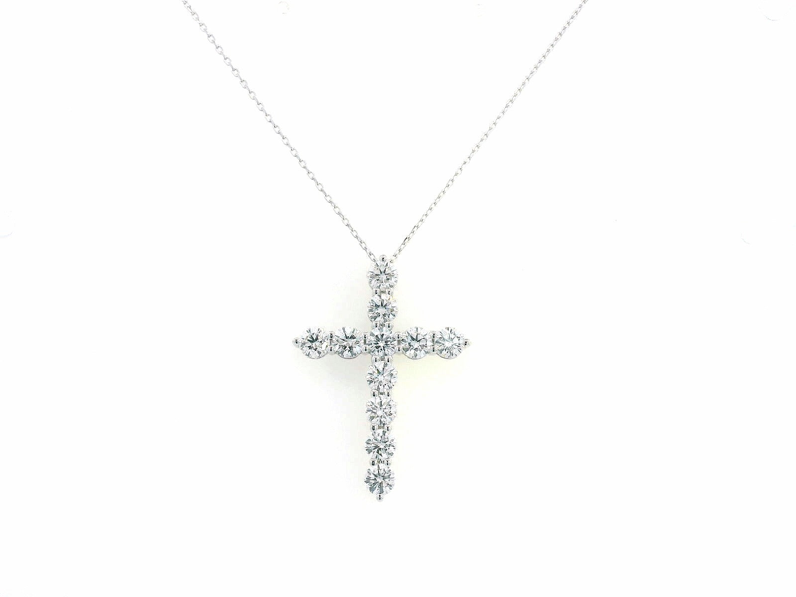 Luxury 18K white gold diamond cross pendant necklace, 2.16 carats total diamond weight, elegant fine jewelry gift.