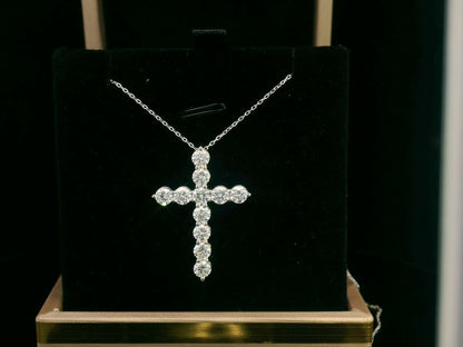 Luxury 18K white gold diamond cross pendant necklace, 2.16 carats total diamond weight, elegant fine jewelry gift.