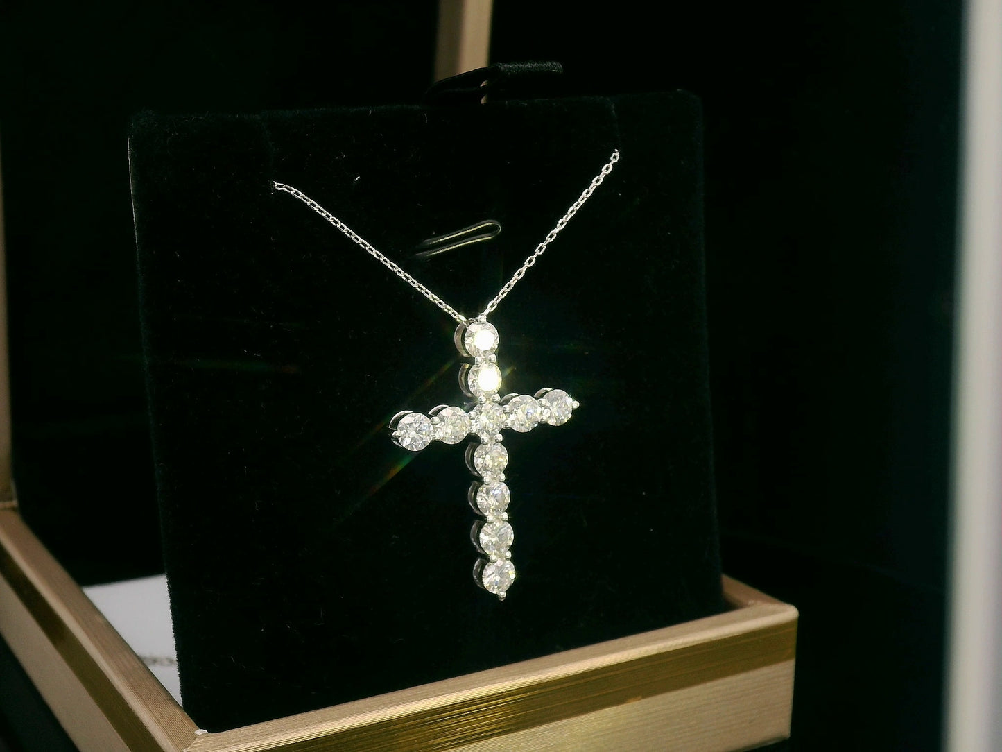 Luxury 18K white gold diamond cross pendant necklace, 2.16 carats total diamond weight, elegant fine jewelry gift.