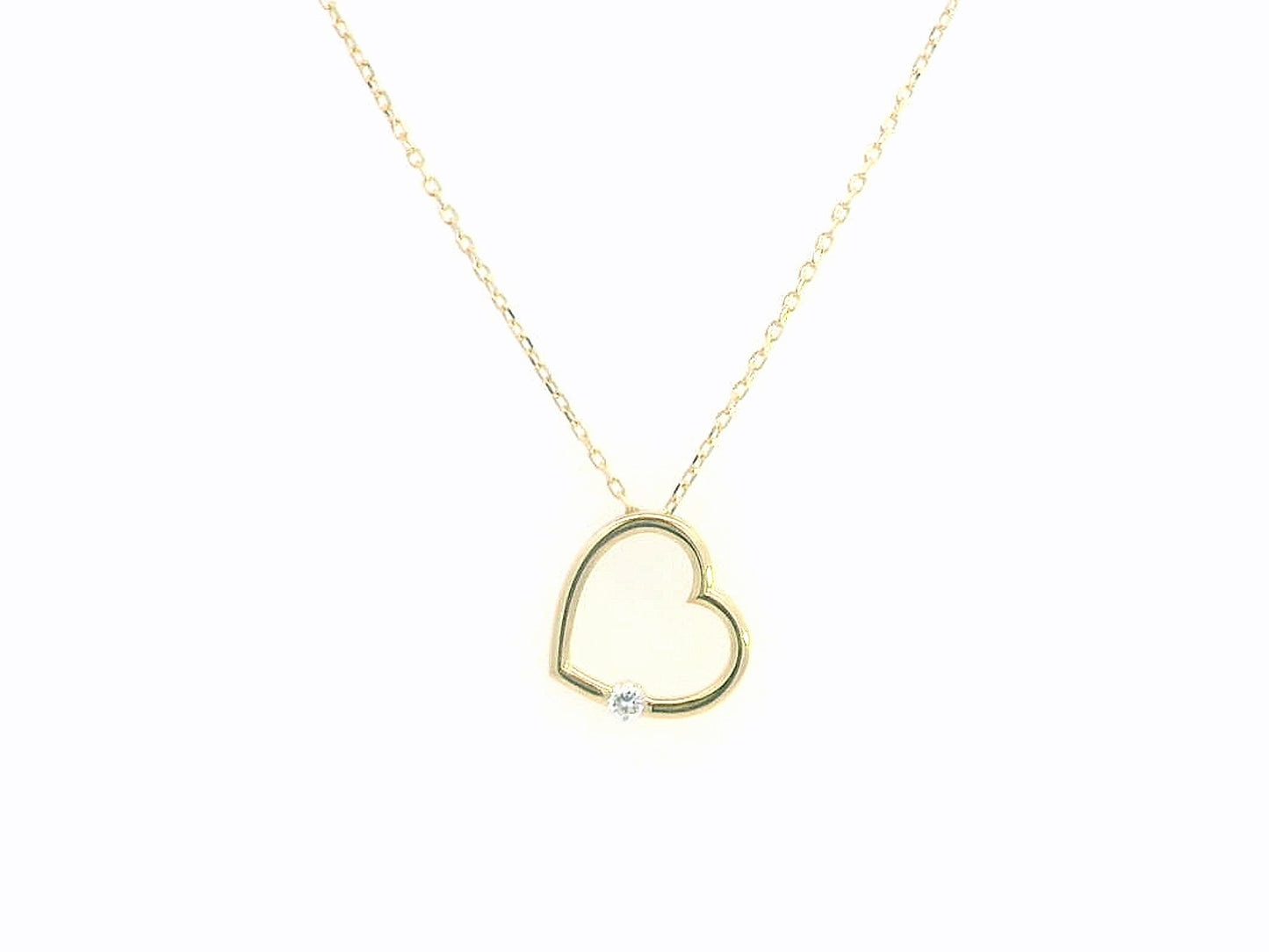 Minimalist 18K gold open heart necklace with 0.04 Ct diamond pendant, elegant and timeless jewelry gift