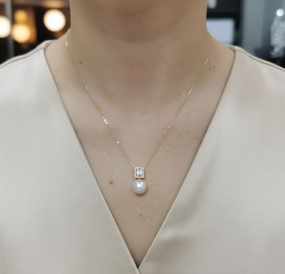 18K yellow gold South Sea pearl necklace with diamond accents by Emirates Diamonds