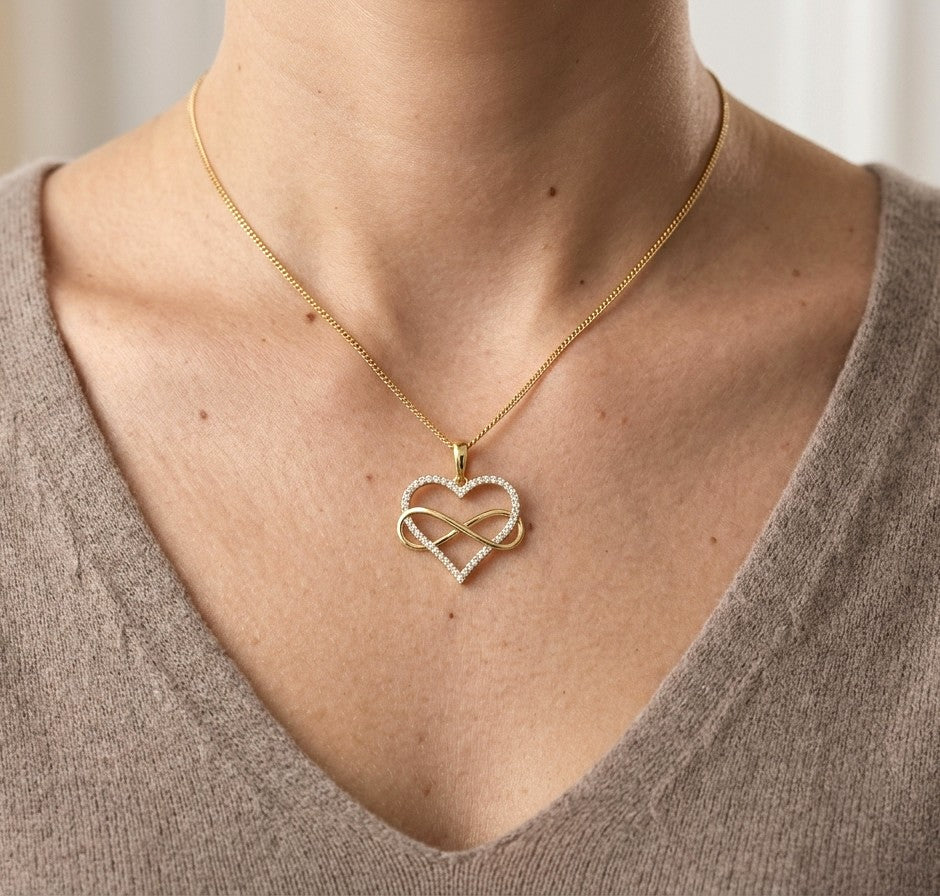 Diamond Heart and Infinity Pendant in 18K Yellow Gold