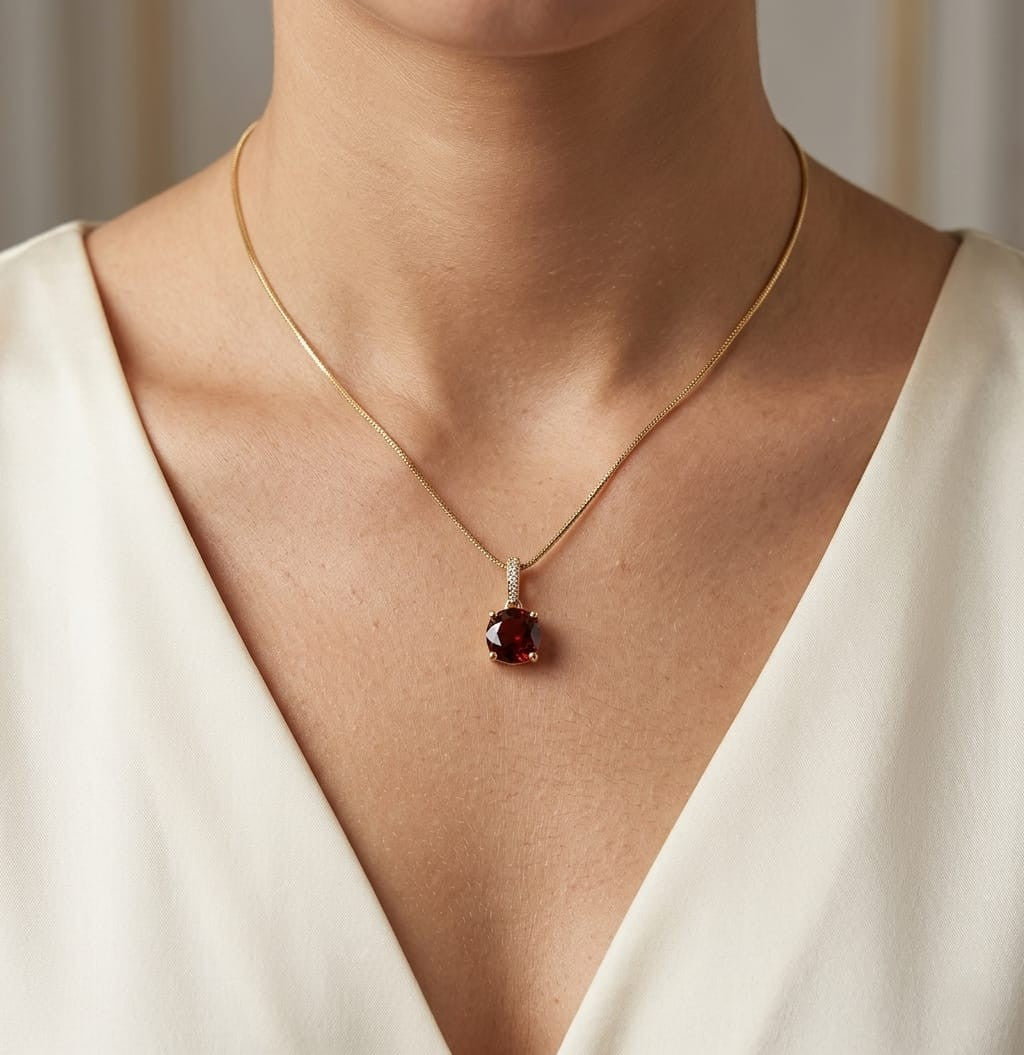 Round garnet and diamond pendant 2.03ct set in 18K yellow gold by Emirates Diamonds