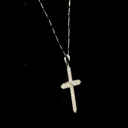 18K white gold natural diamond cross pendant with round brilliant diamonds, Christian religious pendant.