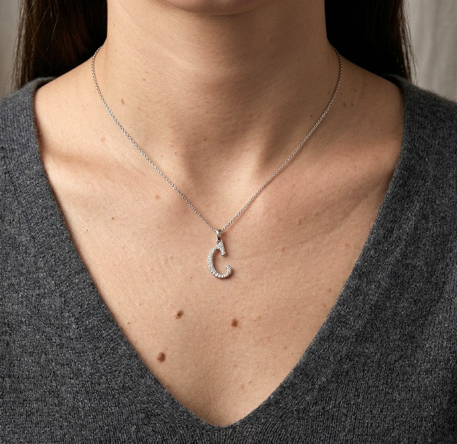 Diamond Initial C Alphabet Pendant In 18k Gold