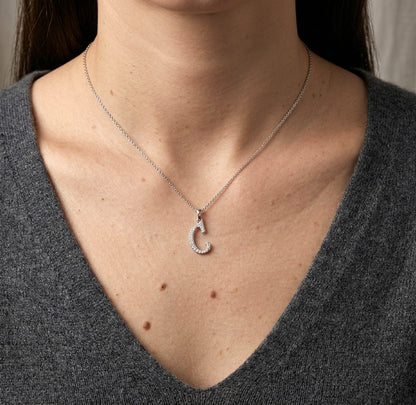 Diamond Initial C Alphabet Pendant In 18k Gold