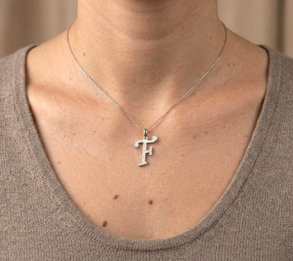 Diamond Initial F Alphabet Pendant In 18k Gold