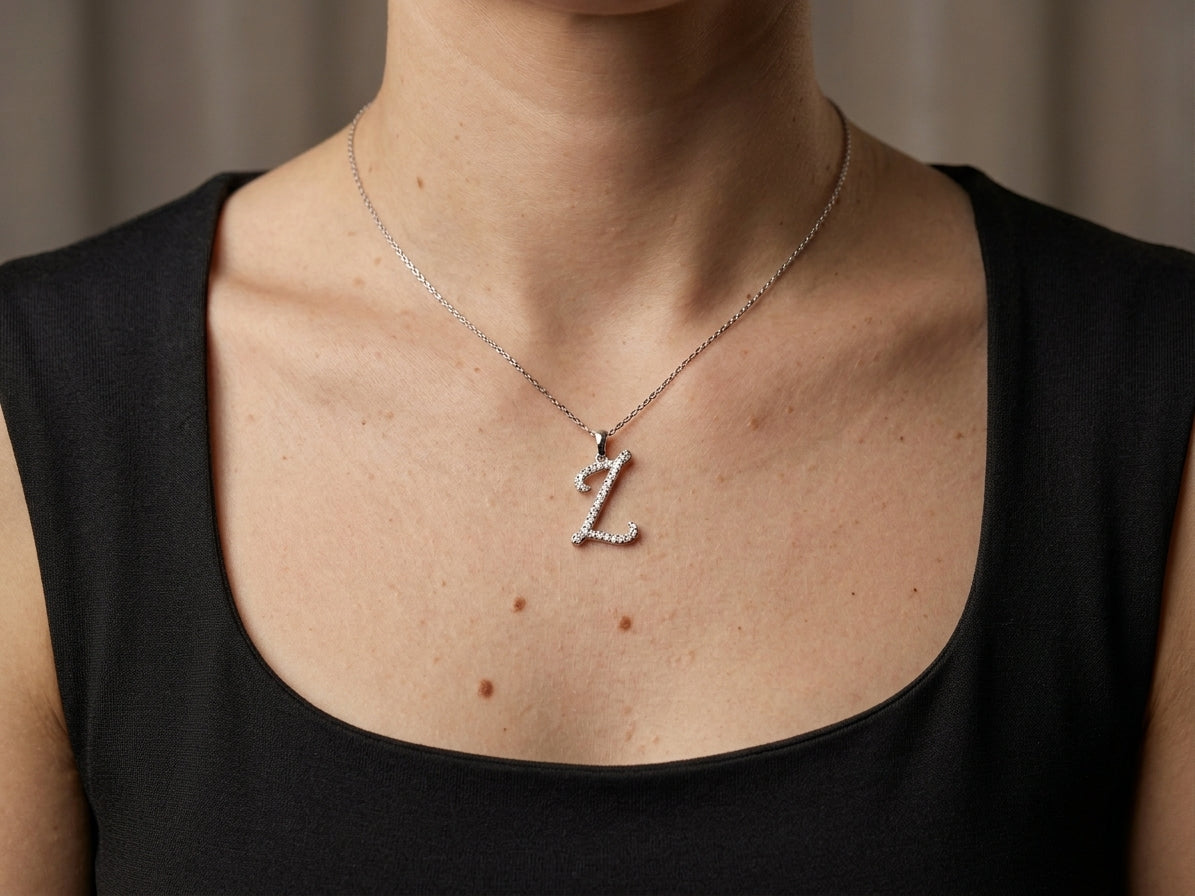 Diamond Initial Z Alphabet Pendant In 18k Gold