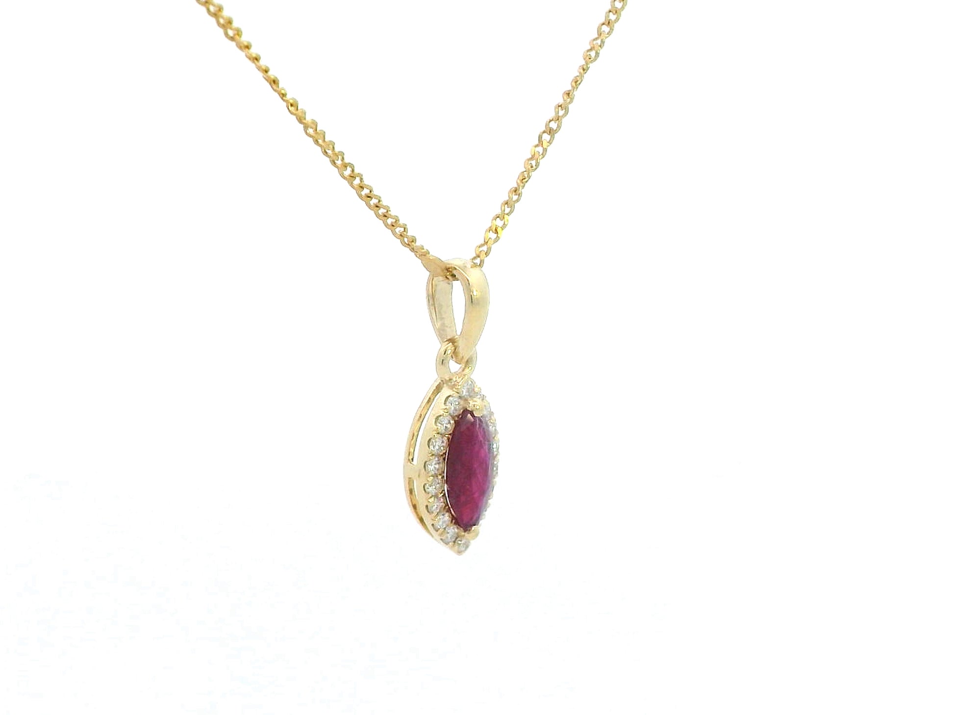 18K Gold Pendant with Marquise-Cut Ruby and Diamond Halo – 0.61ct Ruby and 0.14ct Diamond
