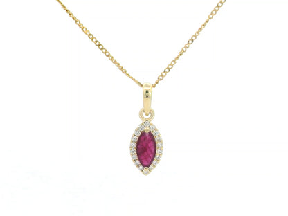 18K Gold Pendant with Marquise-Cut Ruby and Diamond Halo – 0.61ct Ruby and 0.14ct Diamond