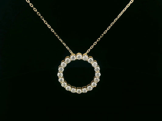 18K yellow gold open circle diamond pendant necklace with 1.74 carats of round diamonds and gold chain