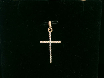 18K gold cross pendant with 0.13 carat round diamonds – faith jewelry necklace