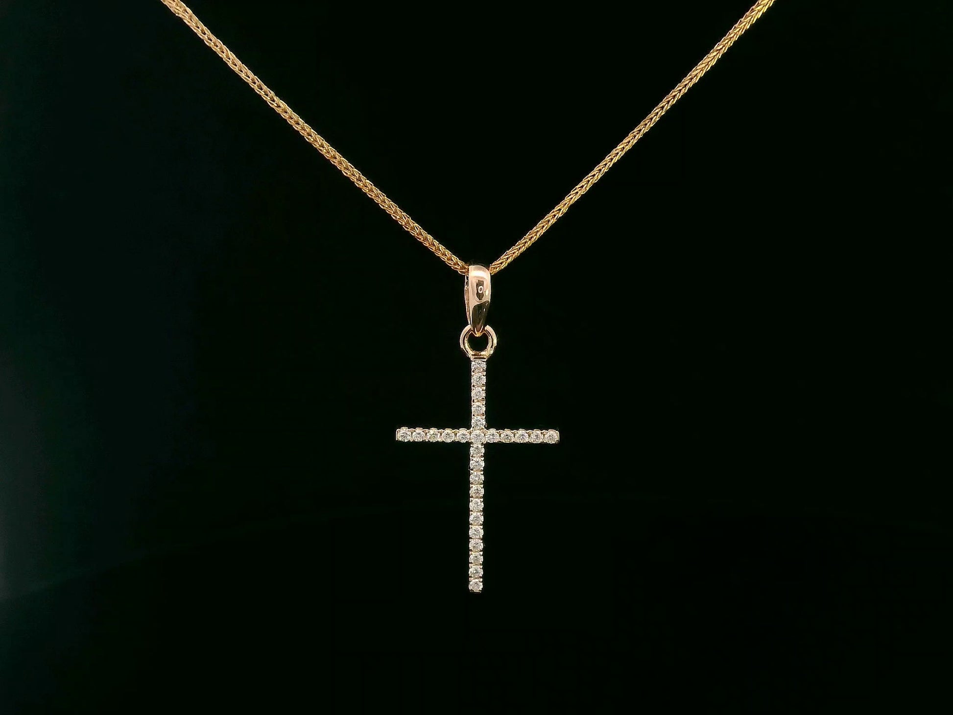 18K gold cross pendant with 0.13 carat round diamonds – faith jewelry necklace