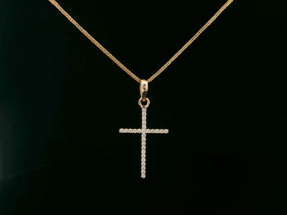 18K gold cross pendant with 0.13 carat round diamonds – faith jewelry necklace