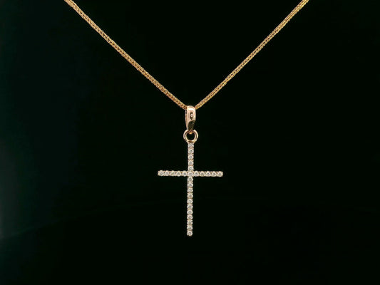 18K gold cross pendant with 0.13 carat round diamonds – faith jewelry necklace