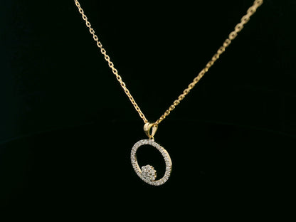 18K gold diamond circle pendant with floral diamond cluster, 0.35 carat total, minimalist design without chain