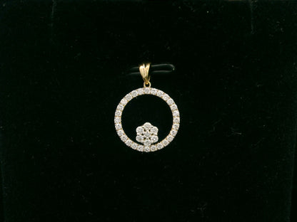 18K gold diamond circle pendant with floral diamond cluster, 0.35 carat total, minimalist design without chain